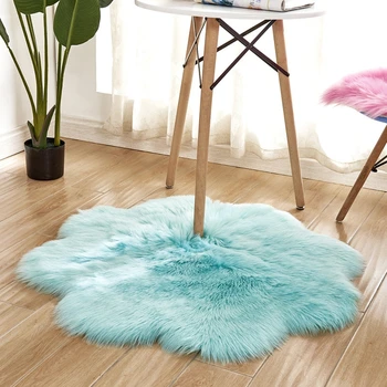 

Fluffy Soft Shaggy Floor Mat Living Room Faux Fur Flower Shape Home Decor Carpet Pink White Blue Artificial Sheepskin Hairy Rugs