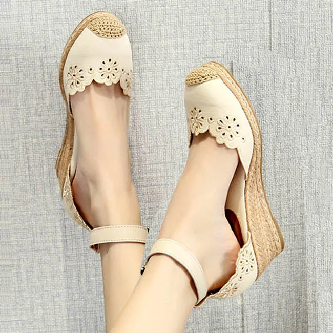 EAGSITY-sandalias de cuña plataforma zapatos de de mujer, alpargatas correa en tobillo, Sandalias cómodas con suela de cuerda - AliExpress Calzado