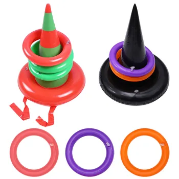 

10 Pcs Witch Hat Ring Toss Game PVC Toss Game Inflatable for Christmas Halloween Parties