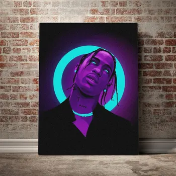 

Travis Scott Neon Poster Framed Wooden Canvas Wall Art Decoration prints for living room Home bedroom decor Frame painting