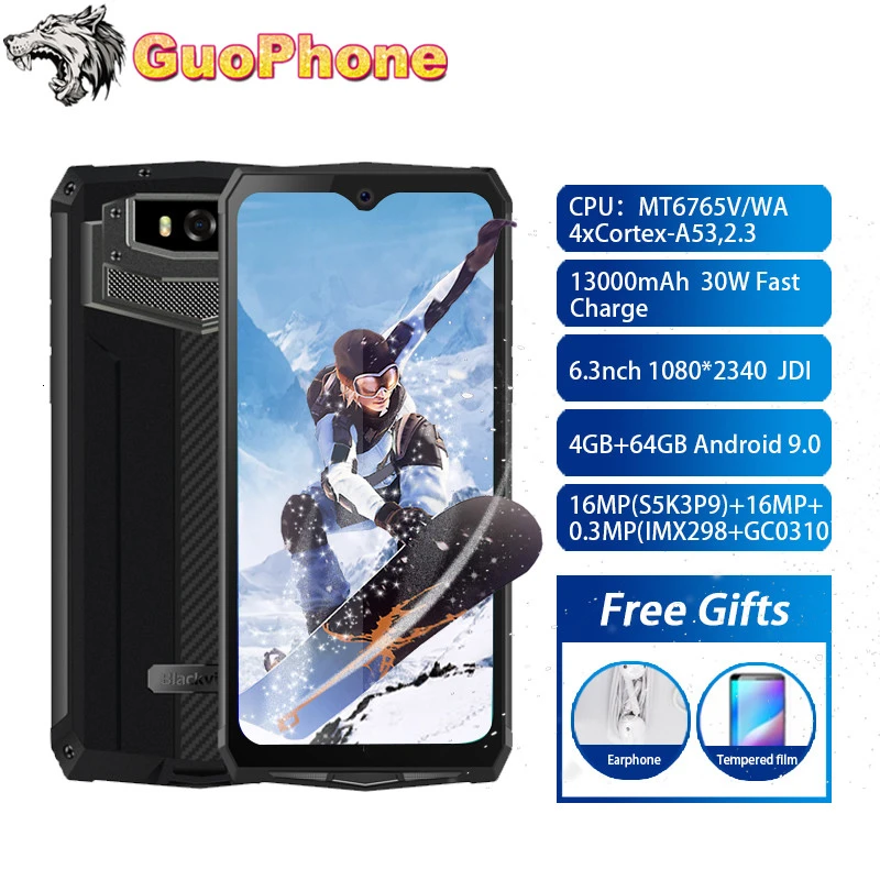 Blackview BV9100 4 Гб+ 64 Гб IP68 водонепроницаемый мобильный телефон 6," Android 9,0 13000 мАч MTK6765 Восьмиядерный NFC 16,0 Мп прочный смартфон