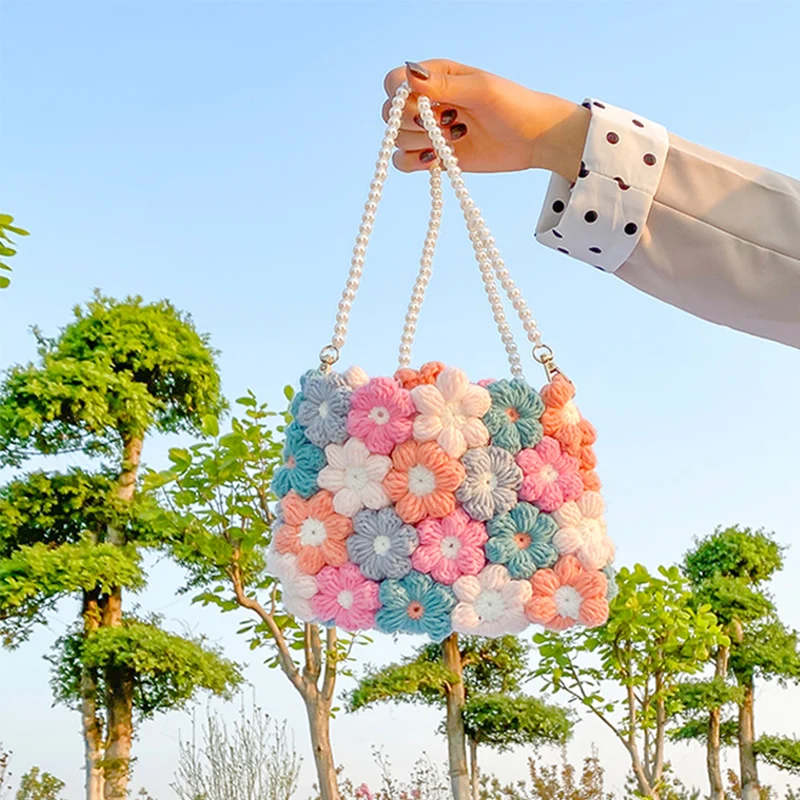 Ручная тканая женская сумка на плечо с жемчужной цепочкой женские сумки