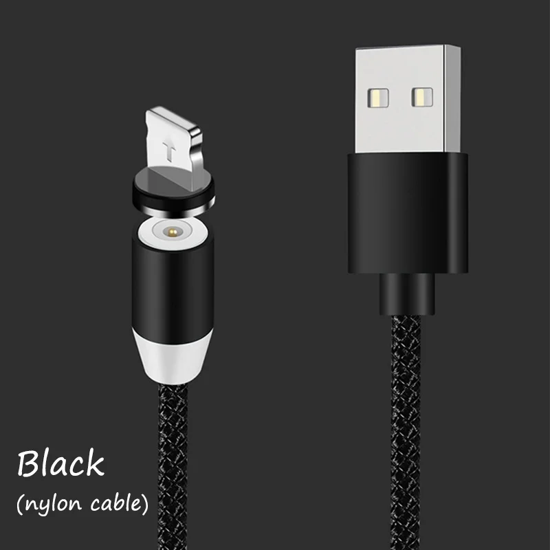 Черный Цветной светодиодный магнитный кабель Micro USB типа C для быстрой зарядки и передачи данных для мобильных телефонов Iphone, samsung, Xiaomi, Android - Цвет: Черный
