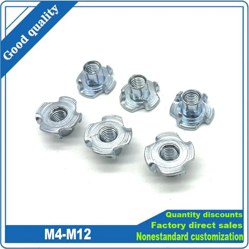 

2/10/20pcs Thickened Steel Four Claws Square Nut M4 M5 M6 M8 M10 M12 Blind Pronged Insert for Wood Furniture 8-17mm Cold heading