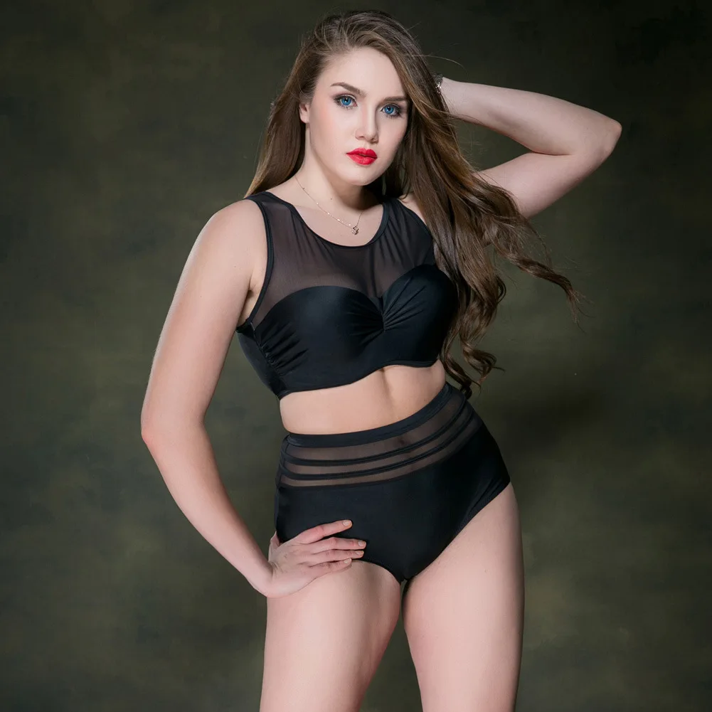 

Dai Xi WOMEN'S Split Bikini Bathing Suit Large Size Underwire High-waisted Sports Gauze Fat Swimwear 7701