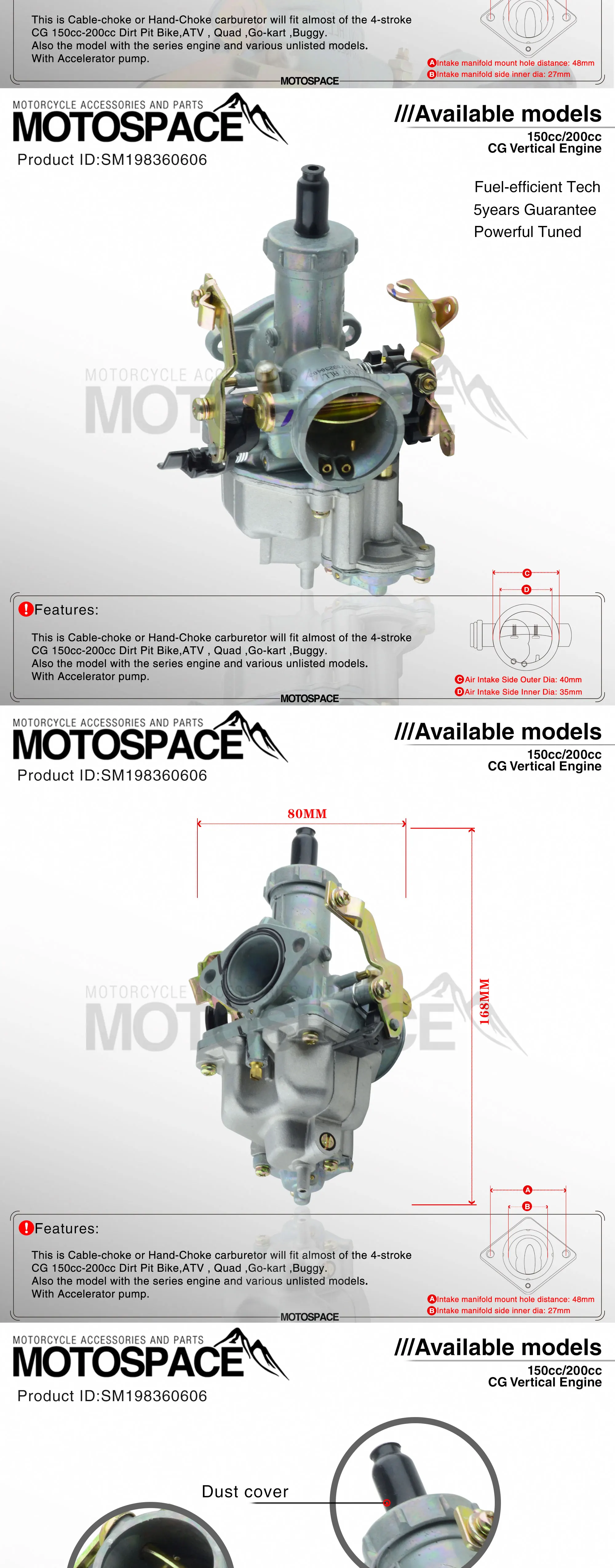 MotoSpace карбюратор PZ27 27 мм Ускорительный Насос Carb для CG150 CG200 150cc 200cc вертикальный двигатель грязи коррозию с байк-скутера ATV Quad