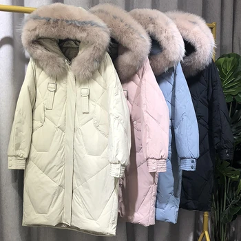 

Fashion 2020 Warm autumn Winter women Real fox fur collar Long hoodie Down Jacket Long Hooded Duck Down thick Parkas Coats New