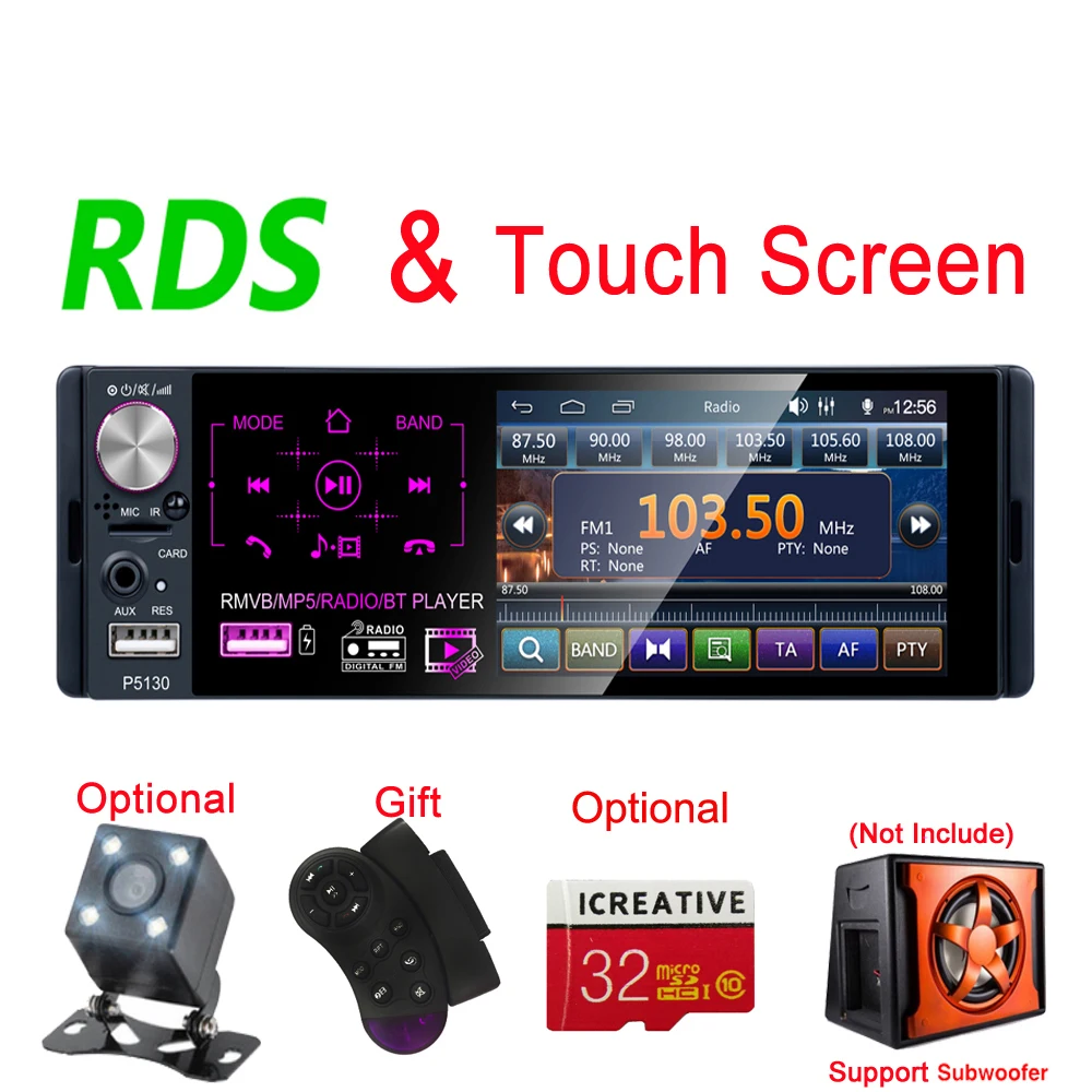 

Factory P5130 12V 1din Car Radio 4.1" Touch Screen Multimedia MP5 Player Auto Stereo Bluetooth RDS FM SWC and Rear View Camera