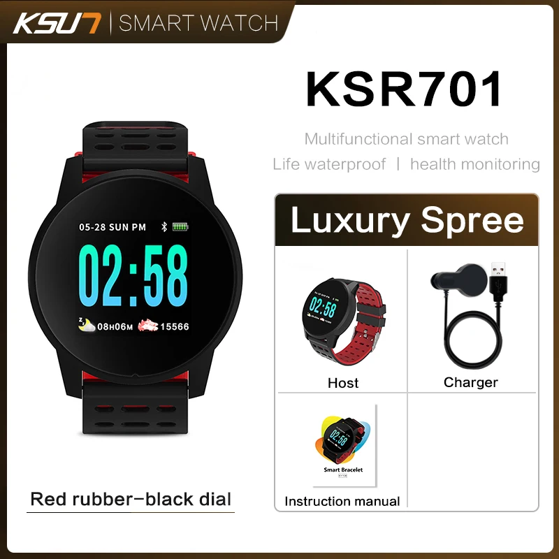 Смарт часы KSUN KSR901 Bluetooth Android/IOS телефоны 4G водонепроницаемый gps сенсорный экран Спорт Здоровье - Цвет: PU Red