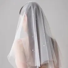 Свежий стиль, 2 уровня, имитация жемчуга, бисерное украшение, мягкий тюль, свадебная вуаль, покрытие для лица, женские свадебные аксессуары для волос с расческой