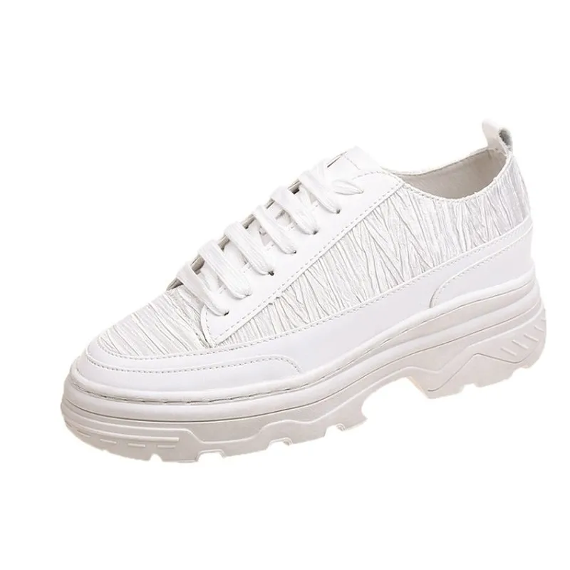 

Spring autumn fashion tide unique student board shoes women sneakers round toe lace up mid heel mixed colors female J14-31