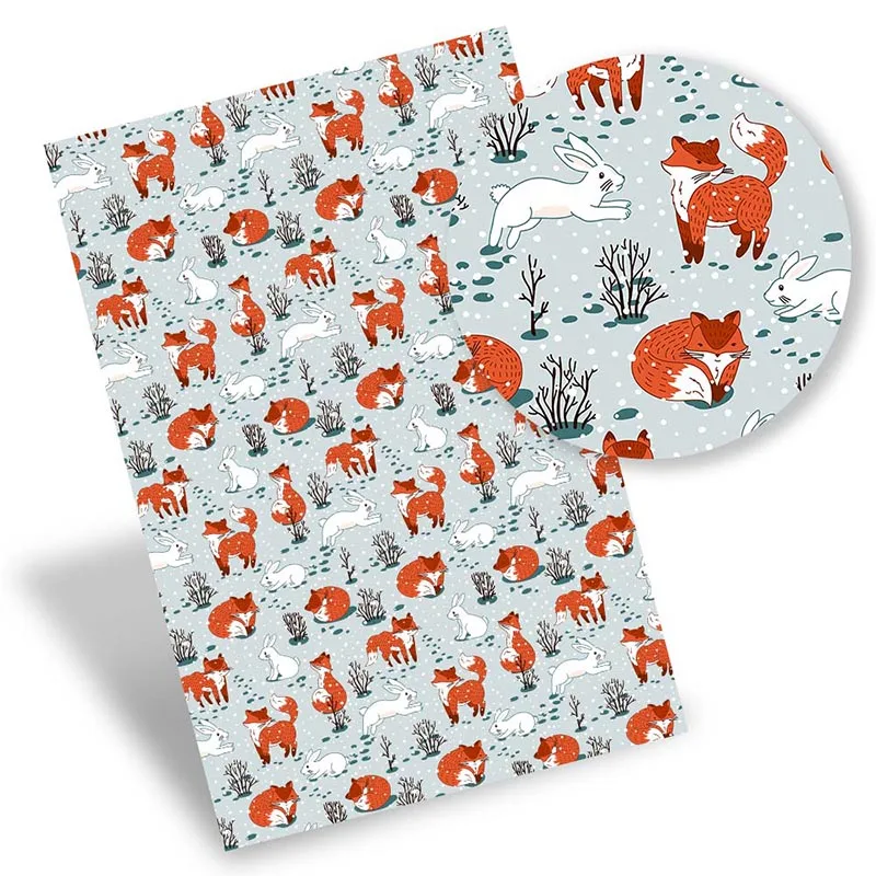 

Faux Synthetic Leather Sheet Cartoon Fox Printed Leather Fabric For DIY Hair Bows Handmade Bag Craft Home Decoration 22*30cm 1pc