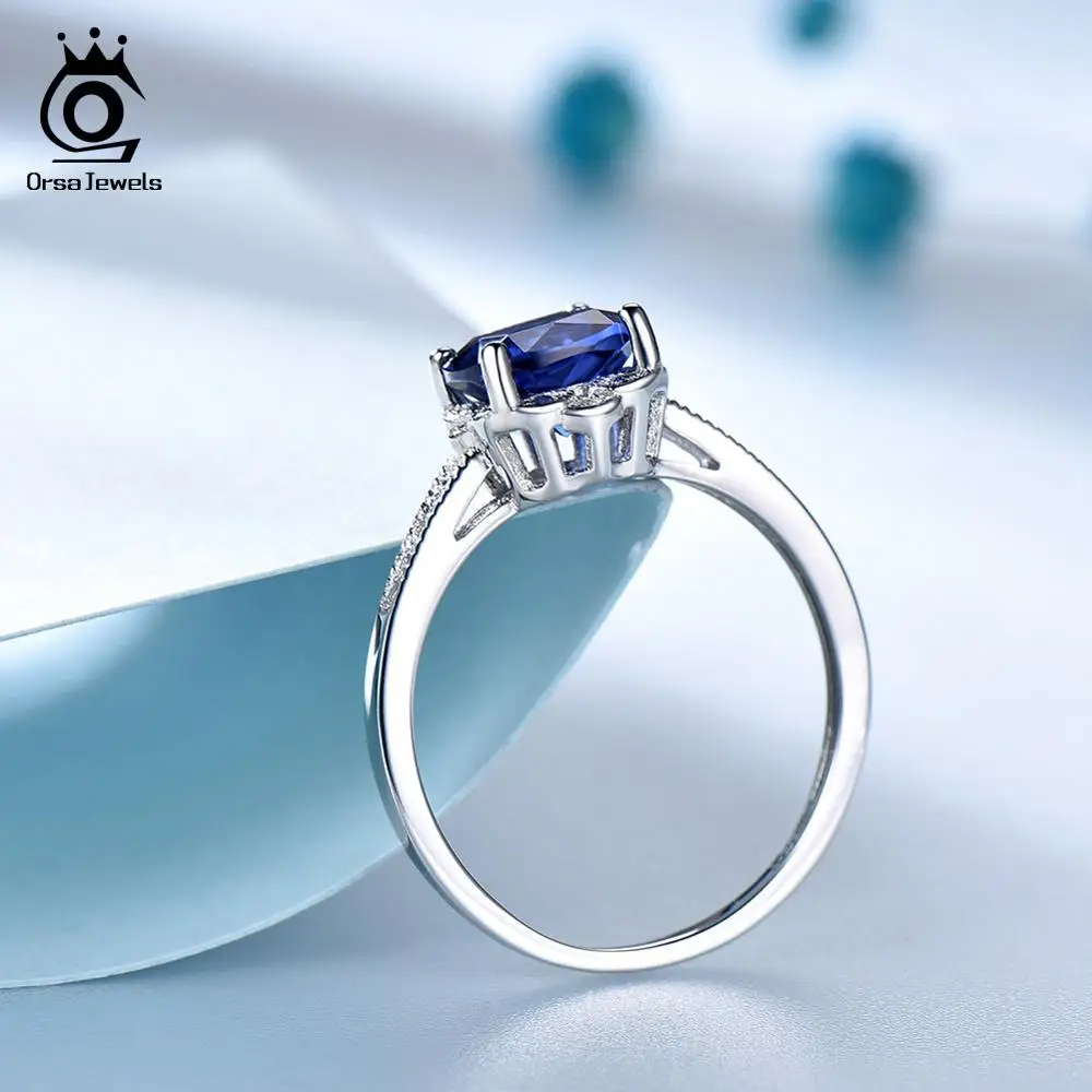 ORSA JEWELS Luxury 925 Sterling Silver Sapphire Women Wedding Band Ring Square Natural Blue Gemstone Eternity Fine Jewelry VSR19
