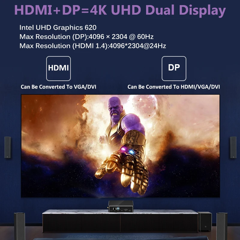 Мини ПК 8 го поколения Intel Core i7 8565U i5 8265U Процессор 2 * DDR4 M.2SSD HDMI DP 4K 60fps 6 USB Type C Окно WiFi