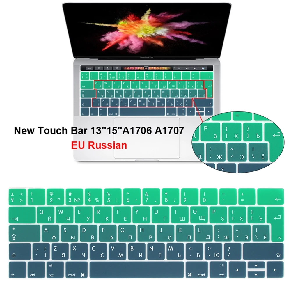 Русская Защитная пленка для клавиатуры ЕС для Macbook Pro 13,3 A1706 A1989 и 15,4 дюймов A1707 A1990 с сенсорной панелью