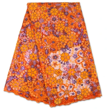 

African Mesh Lace Fabric Bride Nigerian French Lace Fabrics 2020 High Quality Sequined Lace Material For Wedding Dress YA3474B-5