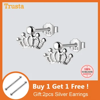 

Trusta 100% 925 Sterling Silver Women's Jewelry Fashion Tiny 7mmX9mm Crown Stud Earrings Gift For Girls Kid Lady Women DS123