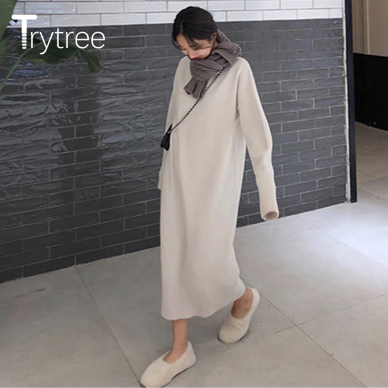 Trytree 2020 осенне-зимнее женское Повседневное платье водолазка однотонное 5 цветов