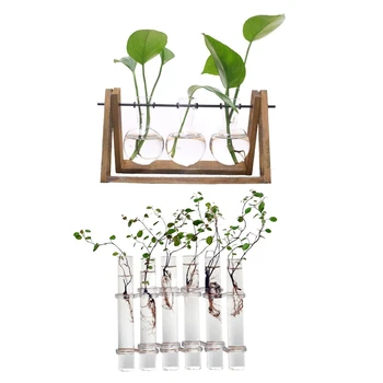 

2 Set Glass Vase: 1 Set Glass Tubes Shape Hanging Hydroponic Flower Plant Vase Terrarium Container & 1 Set Plant Terrarium with