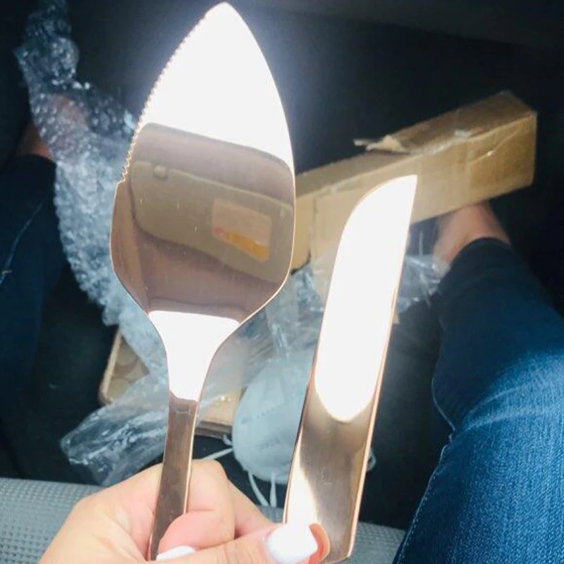 2PCS/Set Cake Shovel Cutter Stainless Steel Cheese Pizza Pie Pastry Spatulas with Server Gold Bread Knife Baking Cooking Tools