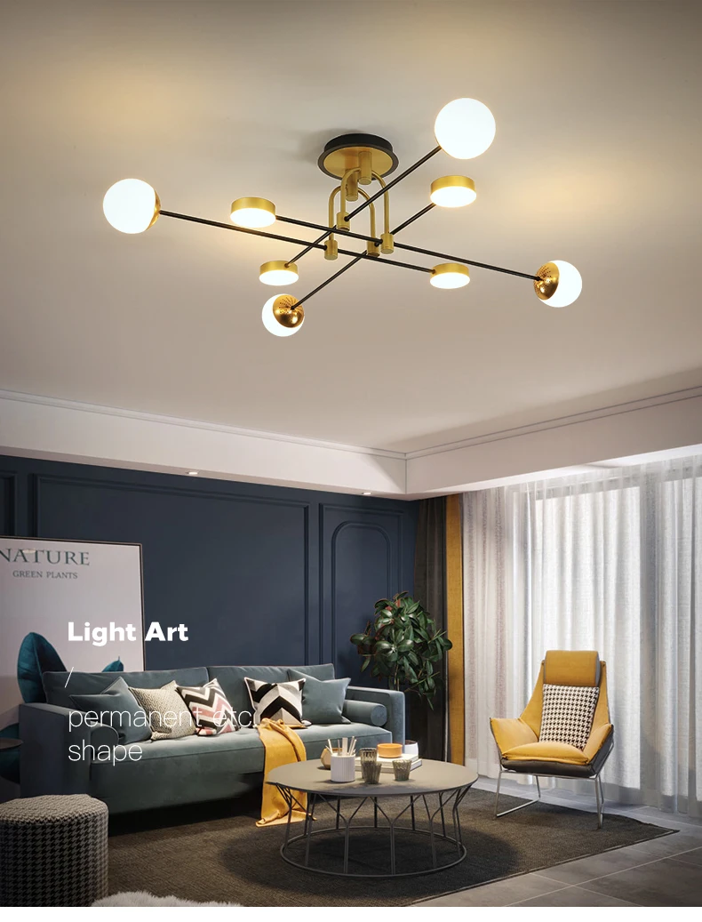 Modern Style Design LED Chandelier For Living Room Bedroom Dining Room Kitchen Ceiling Lamp Black Gold Ball Remote Control Light dining room chandeliers