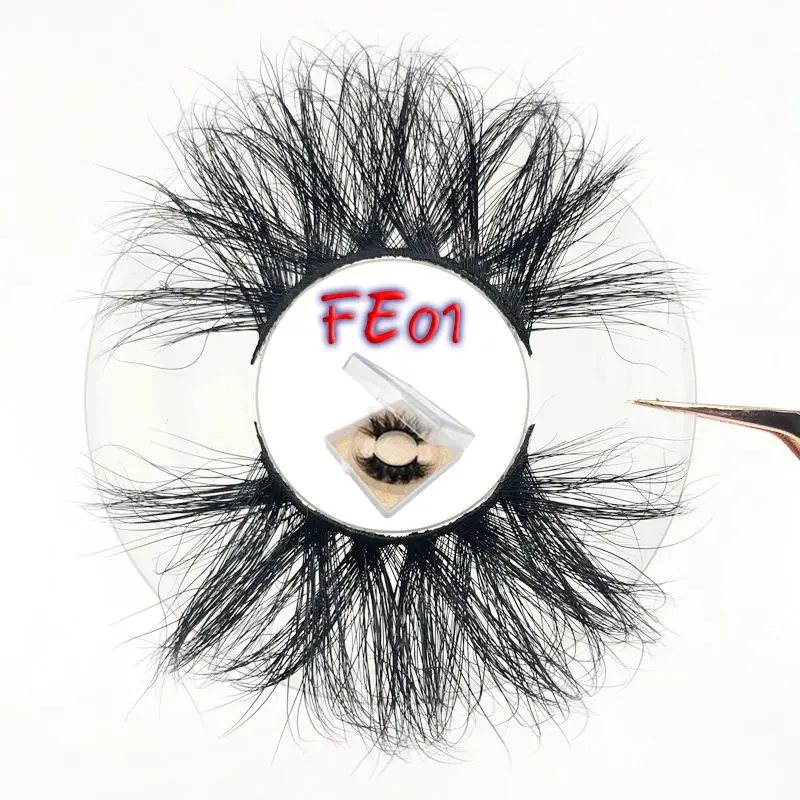 FE01 Mikiwi FE квадратный чехол 25 мм накладные ресницы толстые полосы 25 мм 3D норковые ресницы индивидуальная упаковка этикетка Драматические Длинные норковые ресницы - Цвет: FE01