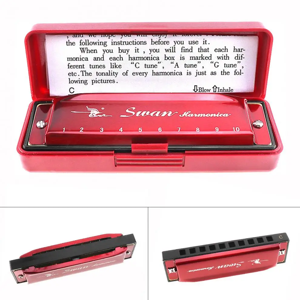

Harmonica 10 Holes Red Harmonica Diatonic Blues Harp Mouth Organ Reed Musical Instrument Stainless Steel for Beginner
