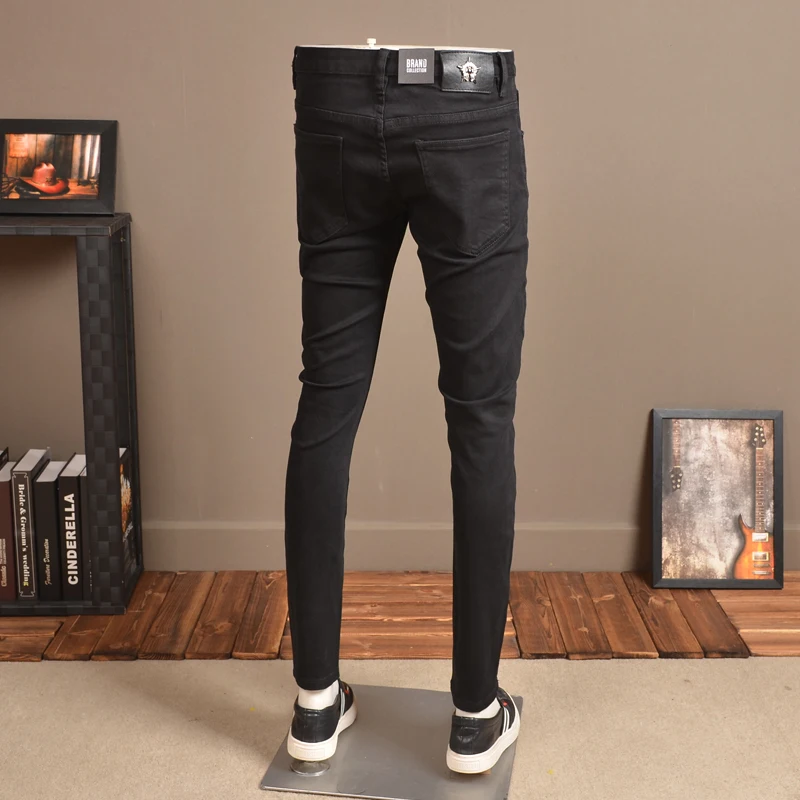 Fashion Mens Skinny Jeans Elastic Thin Streetwear Black dsq Jean Pants for Cowboys Men