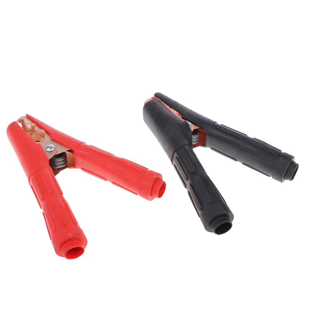 1 Pair Copper Plated Insulated Car Battery Clips Alligator Clamps 1000A Red Black