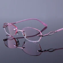 Ультралегкие женские очки без оправы для чтения, стразы, очки для дальнозоркости, алмазная отделка, очки для пресбиопии, розовые женские очки Q2618