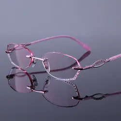 Ультралегкие женские очки для чтения без оправы со стразами очки для дальнозоркости Алмазная отделка Пресбиопия очки розовые женские Q2618