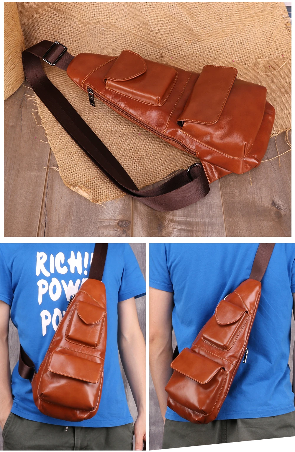 JOGUJOS Новая мужская сумка из натуральной кожи на груди Ретро дизайнерская мужская сумка через плечо модная нагрудная сумка для путешествий для мужчин