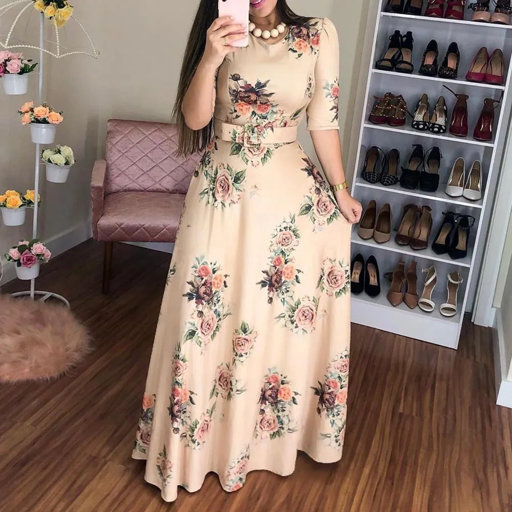 half sleeve sleeve maxi dress