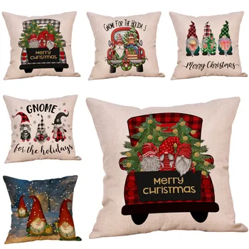 

1pc Christmas Cotton pillowcase Christmas Carton Print Ornaments Faceless Doll Pillow Covers Santa Claus Pillowcase Decorations