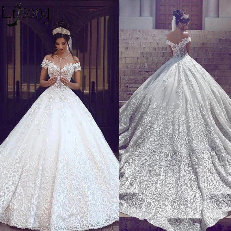 Dubai Bridal Wedding Dresses Robe De Soiree Appliques Bridal Gown Royal Train Elegant Custom made vestido de noiva