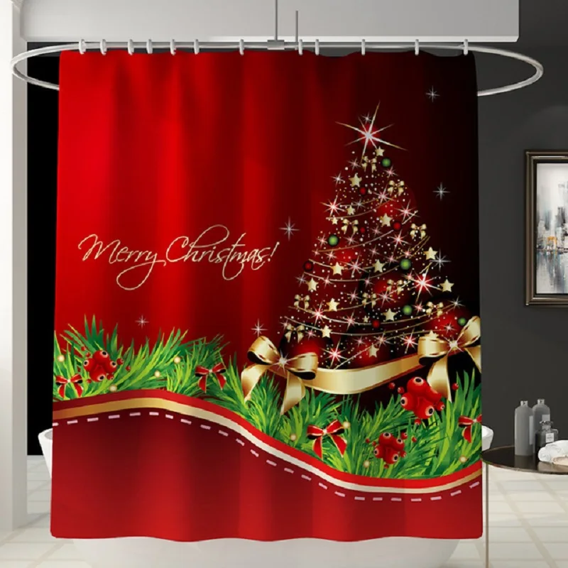 Merry Christmas Лось Дед Мороз Санта ванная комната водонепроницаемый Душ занавеска набор пьедестал Ковер Крышка ковер Туалет крышка коврик для ванной набор - Цвет: Curtain 3
