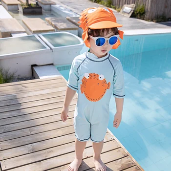 

Summer One-piece Kids Swimsuits Beach Wear Bathing Suits Fashion Toddler Baby Boys Swimming Suits With Cap Child Swimwear Cloth