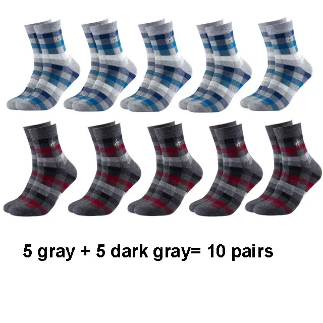 5 gray 5 dark gray PEIR POLO, мужские носки из чесаного хлопка, модные, цветные, квадратные, счастливые носки, мужские, Осень-зима, Harajuku, Компрессионные носки, Size39-45 - Цвет: 5 gray 5 dark gray