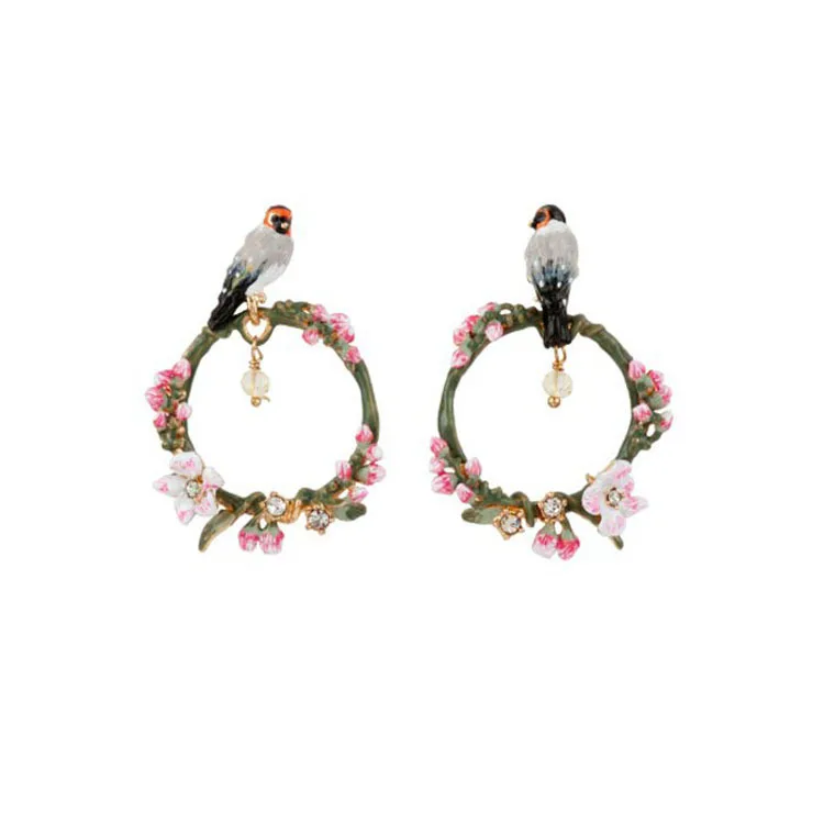 

Tweet Bird Garland Earrings High-End Enamel Commuting MORI Series Europe And America Romantic Jewelry