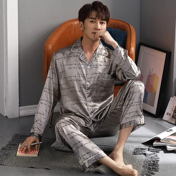 

Silk Pajamas for Men Sleepwear V-collar Cozy Soft long sleeve nightgown Tops + Trousers Two Pieces Mens Pajama Set Pajamas Men