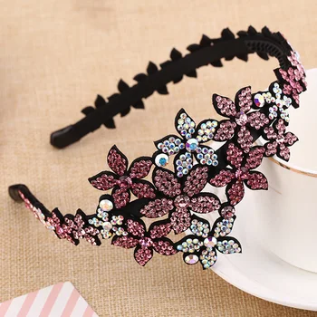 

Fashion Women Headband Flower Crystal Diamond Wide Hairband Rhinestone Shining Hair Accessories -MX8