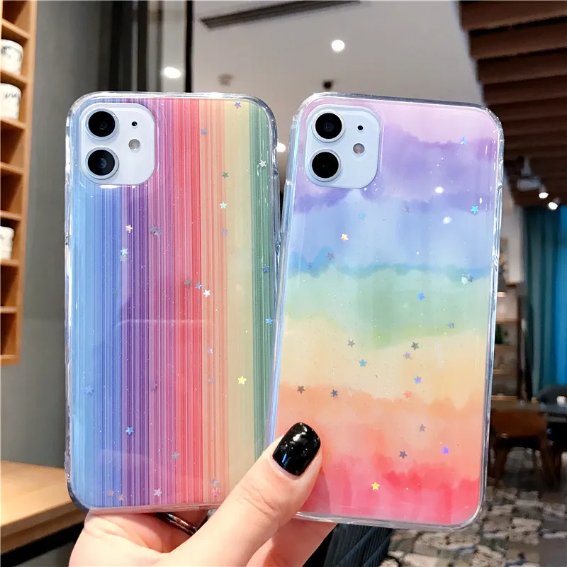 Glitter Marble Phone Case For iPhone 6 7 8 Plus X 11 Pro 3D Rainbow stars Soft TPU Back Cover | Мобильные телефоны и