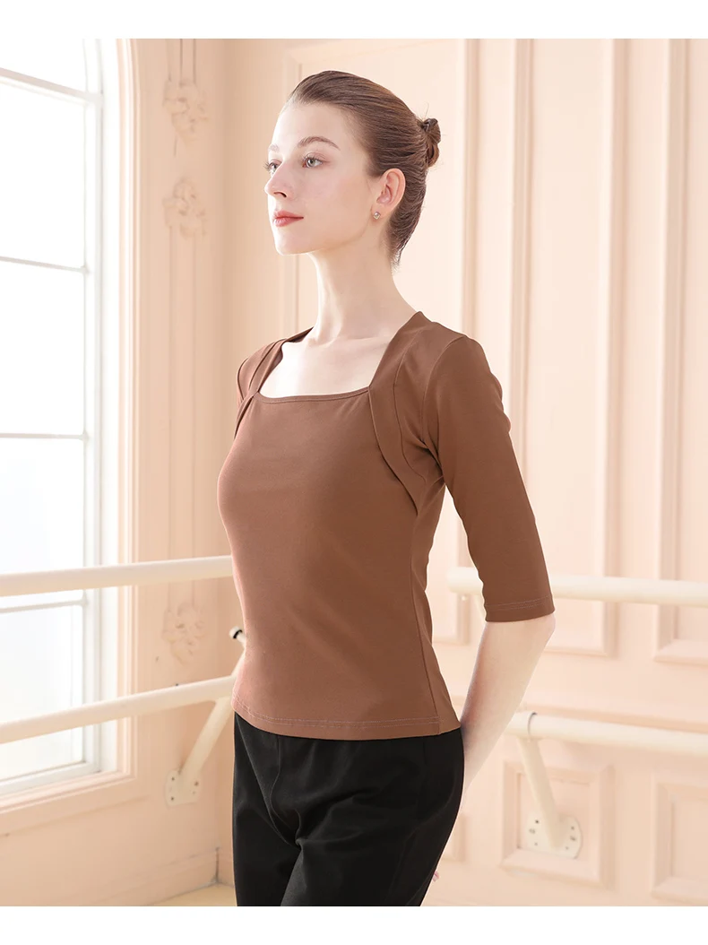 

Ballet Top For Women Half Sleeve Square Collar Top Practice Yoga Gymnastic Classical Dance Clothes Adult Elegant Slim Dance Wear
