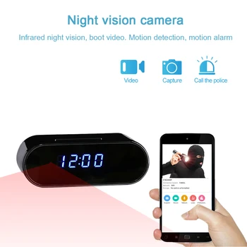 

T8S HD 1080P Wireless Remote Control WiFi Alarm Clock Mini Camera Infrared Night Vision Portable Invisible Camcorder Table Clock