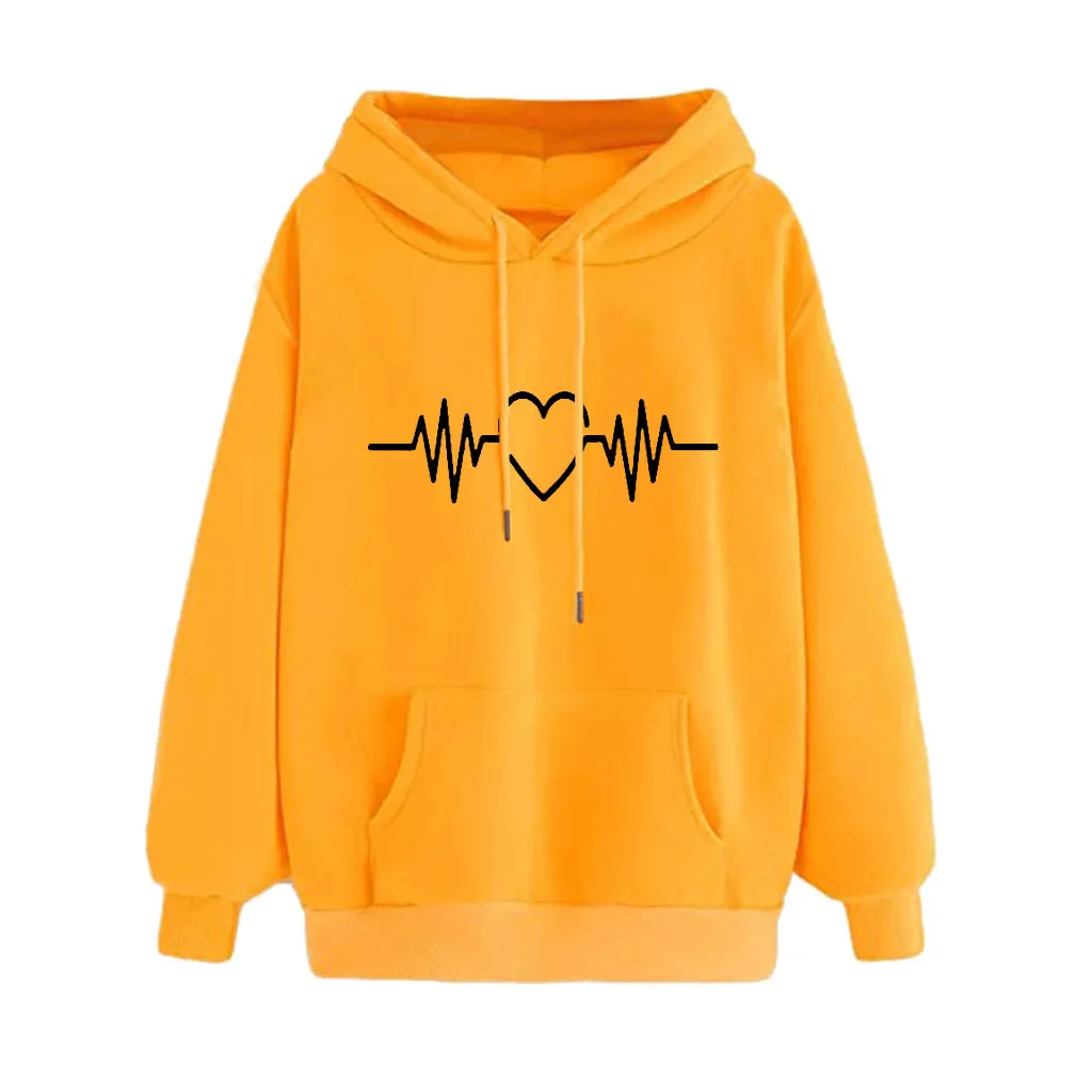 

Sweatshirt Women Harajuku Heart Printed Long Sleeve Hooded Hoodies Oversized Autumn Warm Hoody Drawstring Pullover Jackets Coat