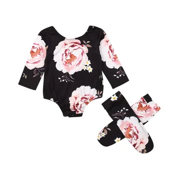 

Children Spring Autumn Clothing Newborn Baby Girl Floral Jumpsuit Longsleeve Bodysuit Socks Leggings Warmer 2Pcs Outfit Set
