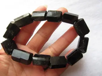 

Natural Stone Black Tourmaline Single Ring Bracelet / / Men's and Women's