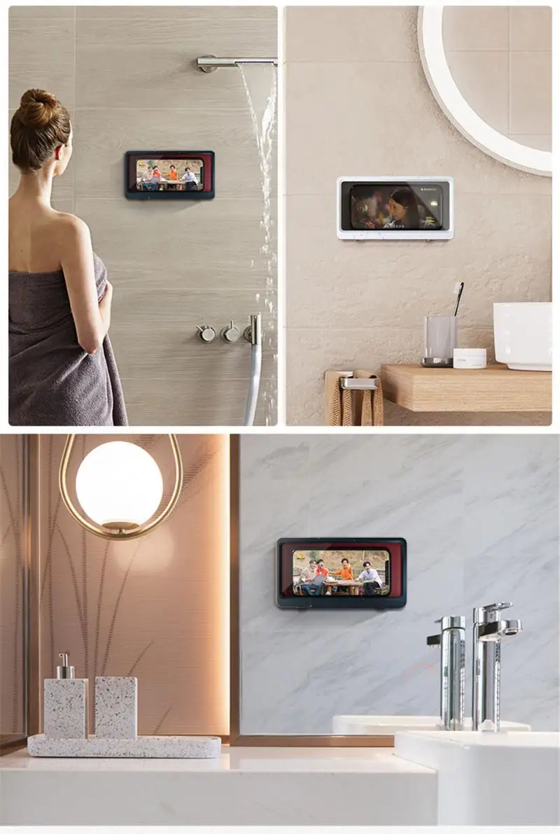 Magic Wall Mounted Phone Case Waterproof Phone Holder Bathroom Toilet Tablet Or Phone Holder Self Adhesive Shower Accessories