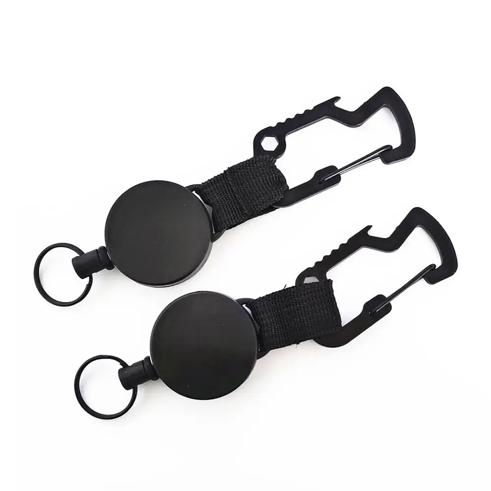 

2PCS Badge Reel Retractable Key Chain Black Multifunction Carabiner Buckle Holder Key Chain With Steel Cable For Men