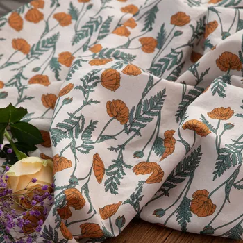 

New pure flax fabric digital printing tissu High grade spring and autumn customized robe dress cheongsam sewing